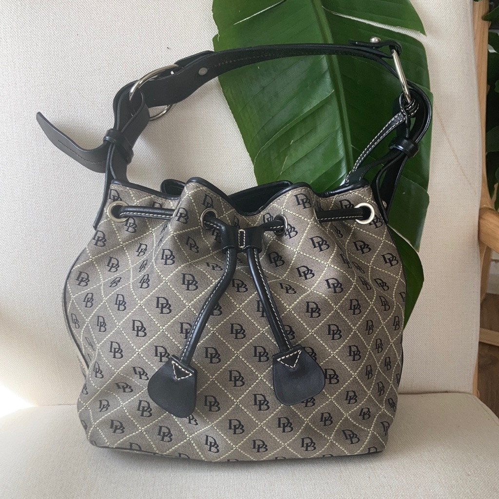 Dooney & Bourke Grey Black Monogram Bucket Bag
